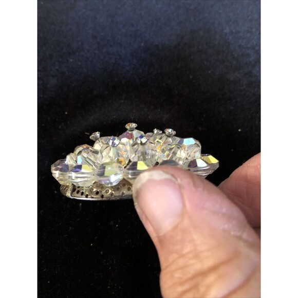 VTG.RETRO IRIDESCENT AURORA BOREALIS MULTI FACET CRYSTAL BEAD OVAL 2” BROOCH - Picture 5 of 7